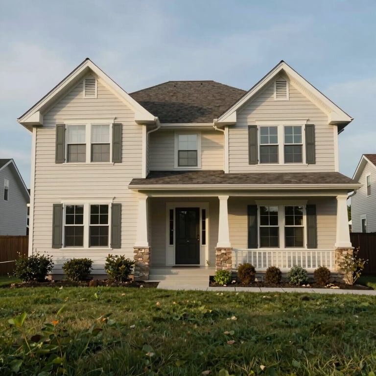 Exterior view of a beautifully renovated North American / Hispanic style residence with new siding.