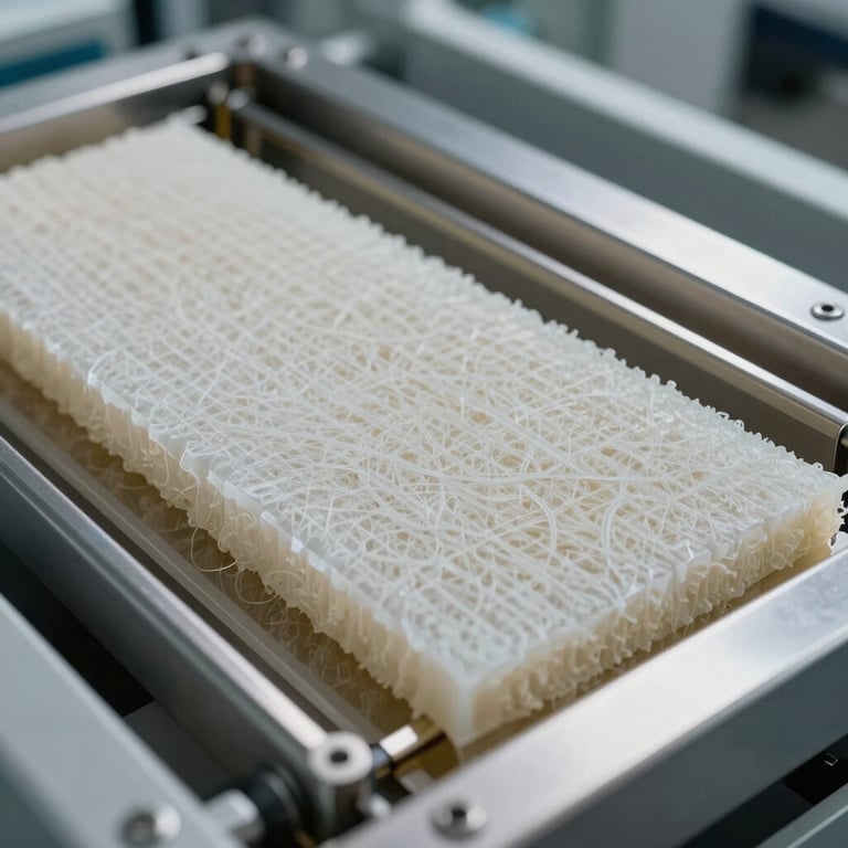 Detailed view of advanced filtration membranes with a clean, industrial aesthetic, emphasizing technological innovation.