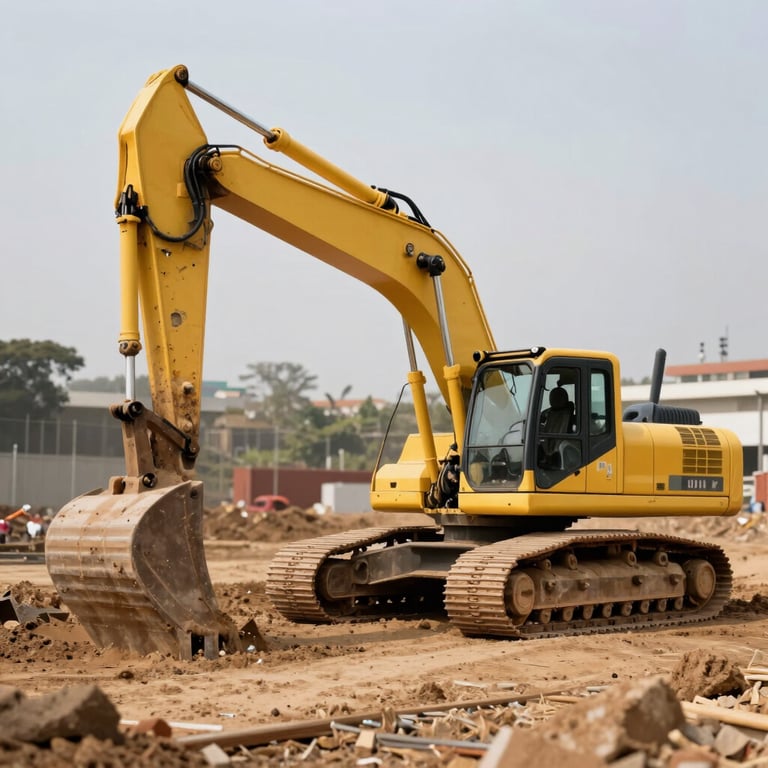 Yellow construction excavator on an infrastructure project site in Addis Ababa, conveying reliability and growth.