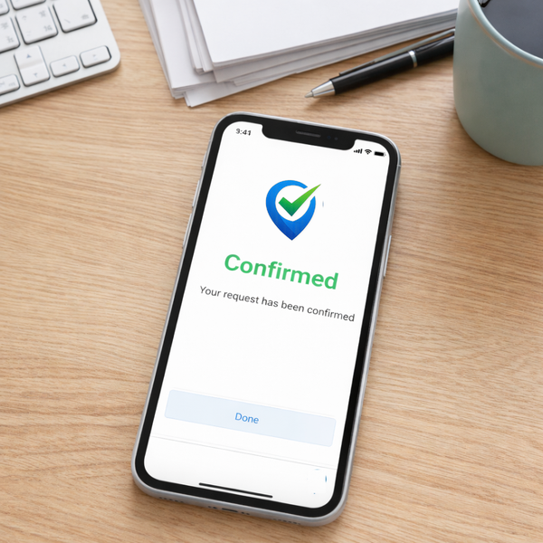 "Confirmed" message displayed on smart phone that all actions have been completed