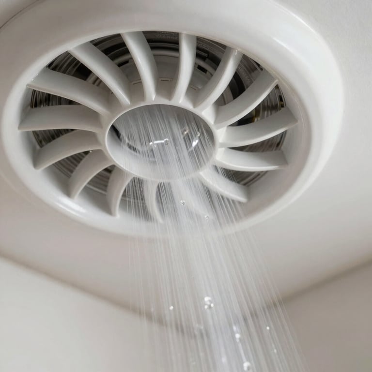 Macro shot of clean, fresh air flowing through a modern home ventilation system.