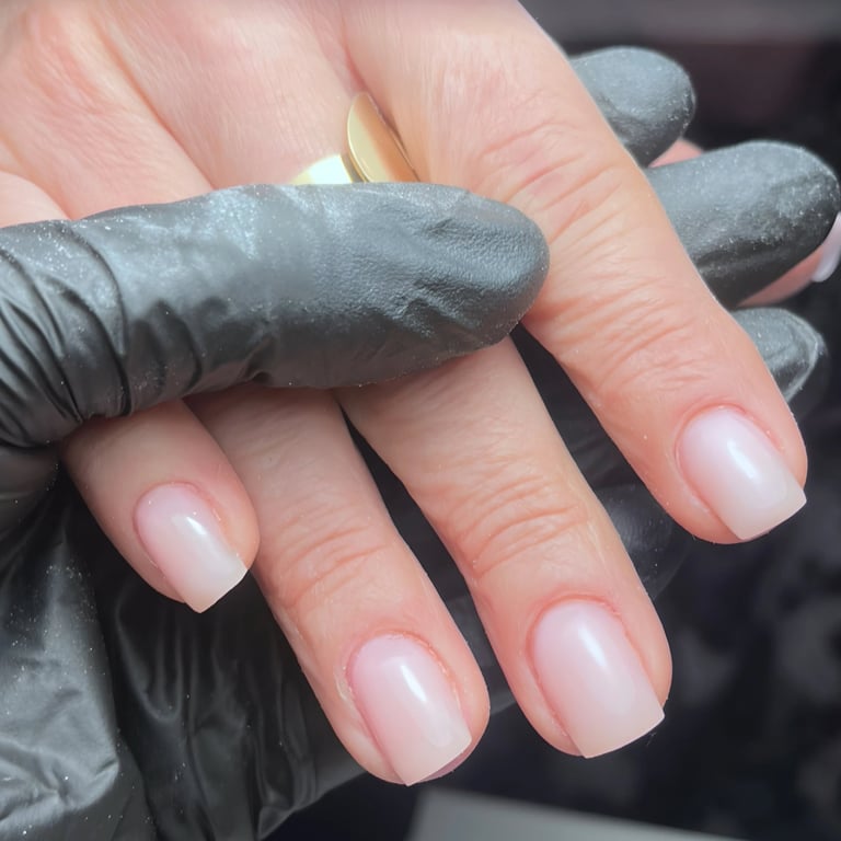 Gainage sur ongles naturels avec manucure russe