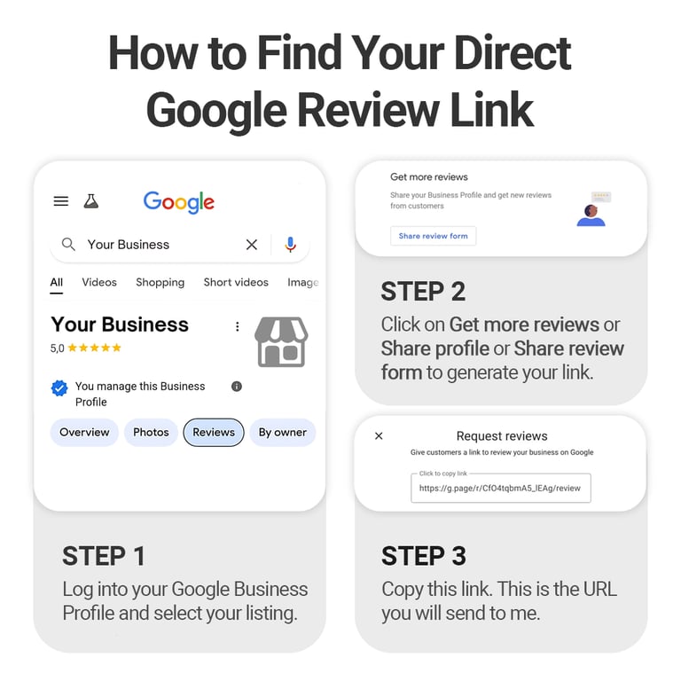 Instructions for copying your Google review link. Step-by-step tips for easier NFC customer reviews.