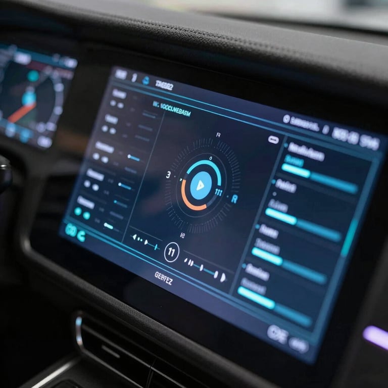 A close-up of a high-tech digital dashboard with glowing metrics on a screen in a dark room, reflecting innovative data-driven strategy.