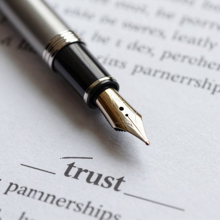 A detailed macro shot of a fountain pen resting on a signed contract, representing trust and professional partnerships.