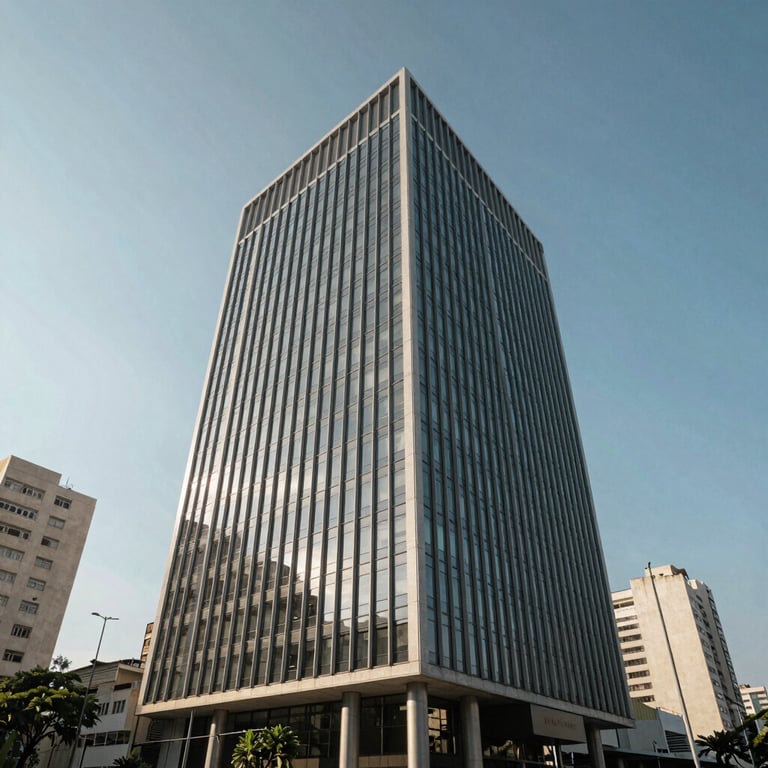 An architectural shot of the modern office building at Rua Pais Leme in São Paulo under a clear sky.
