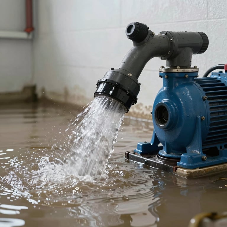 A powerful water extraction pump removing water from a flooded commercial space in Miami.