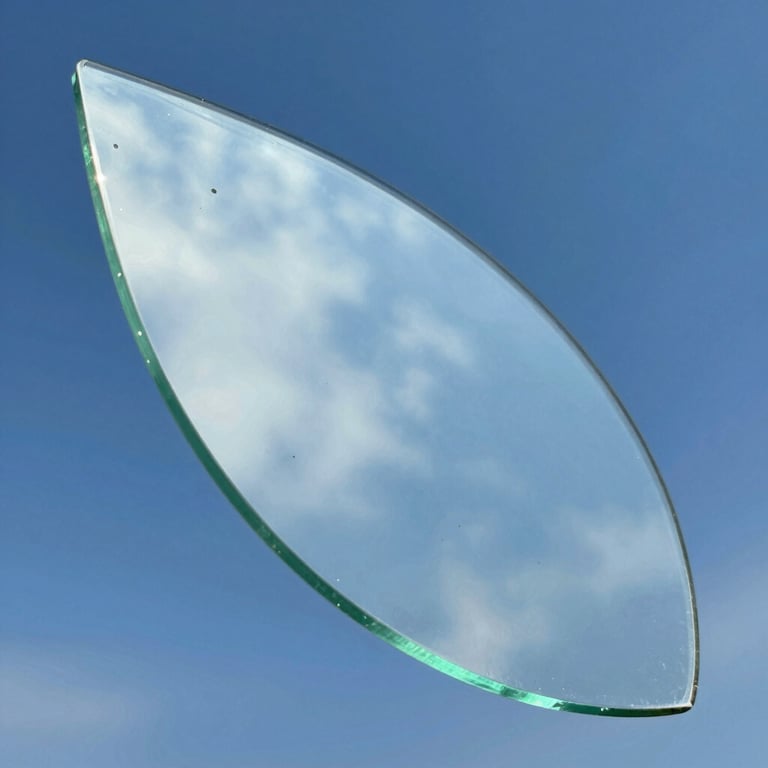 Macro photography of a perfectly repaired glass chip, reflecting a bright and clear North American blue sky.