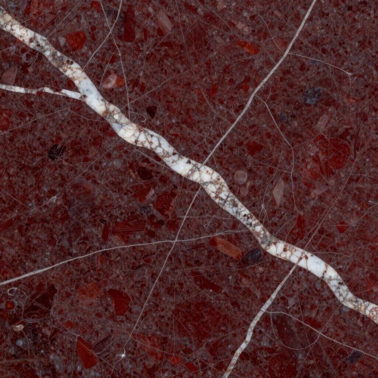 Macro shot of deep crimson marble texture with elegant white and grey mineral veins.