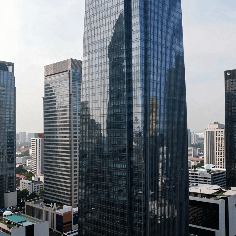 A large cargo ship being loaded at a bustling Southeast Asian / Indonesian port under a clear sky, illustrating global trading and logistics expertise.