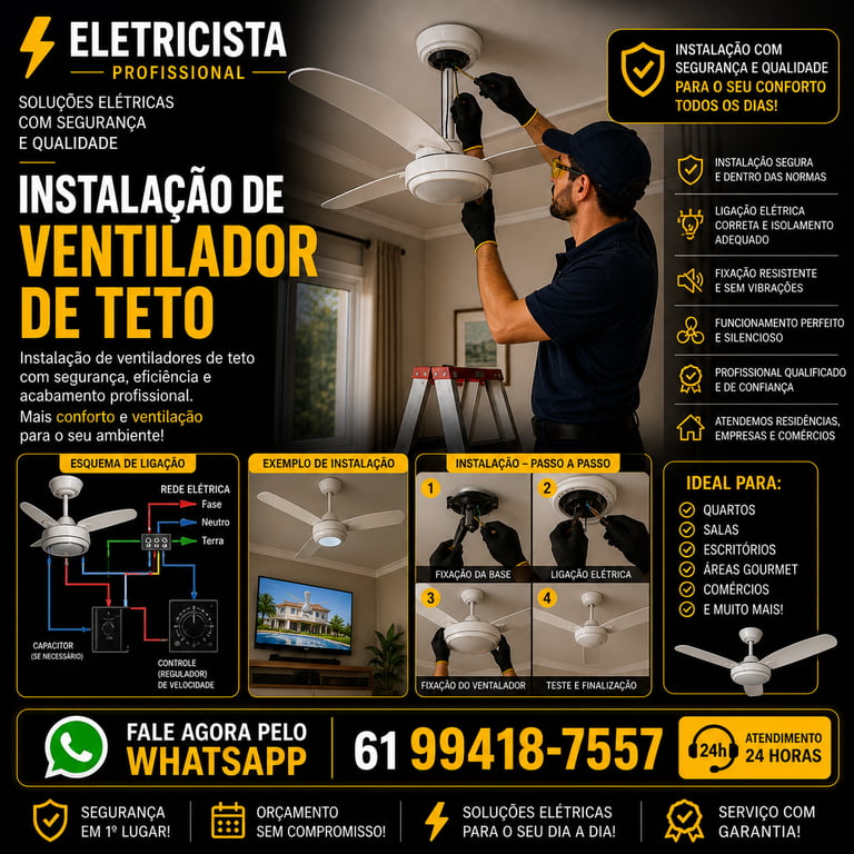 instalação de ventilador de teto eletricista