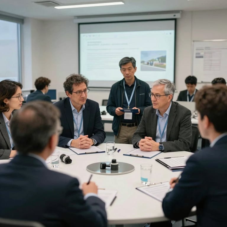 A professional workshop where private sector partners and academics discuss sustainable energy solutions.