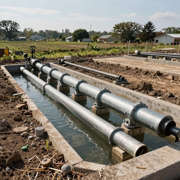 A rural infrastructure site featuring new water management systems developed through a college partnership.