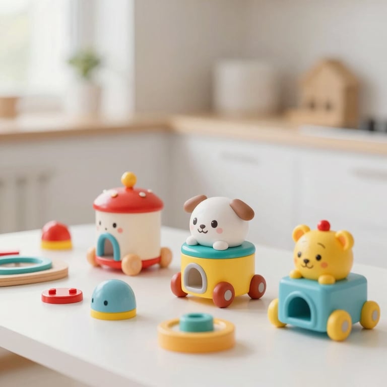 Educational and high-end toys organized neatly in a bright, modern setting, emphasizing quality and safety in the toys & games category.
