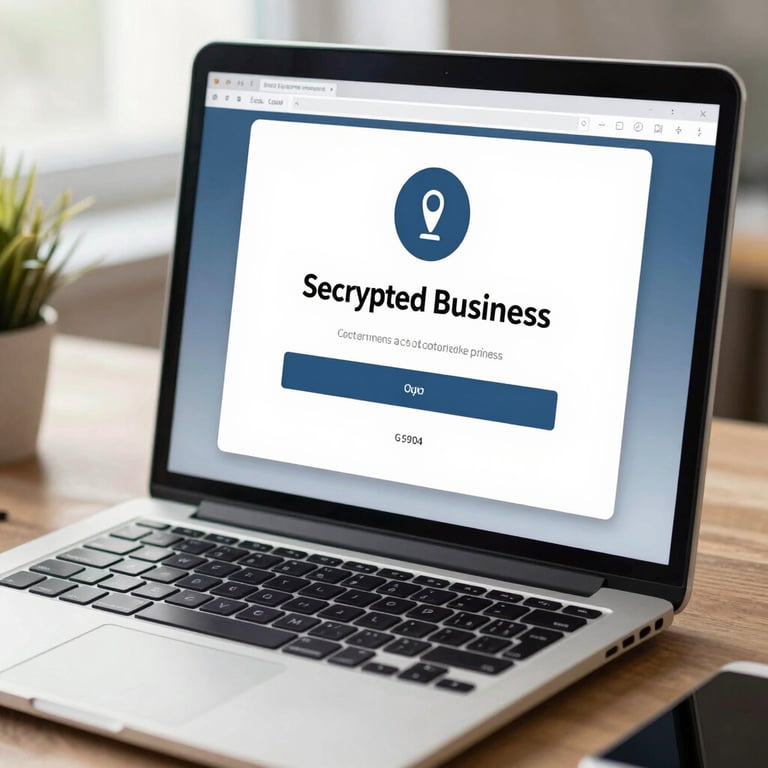 A close-up of a secure encrypted business login screen on a professional laptop in a bright workspace.