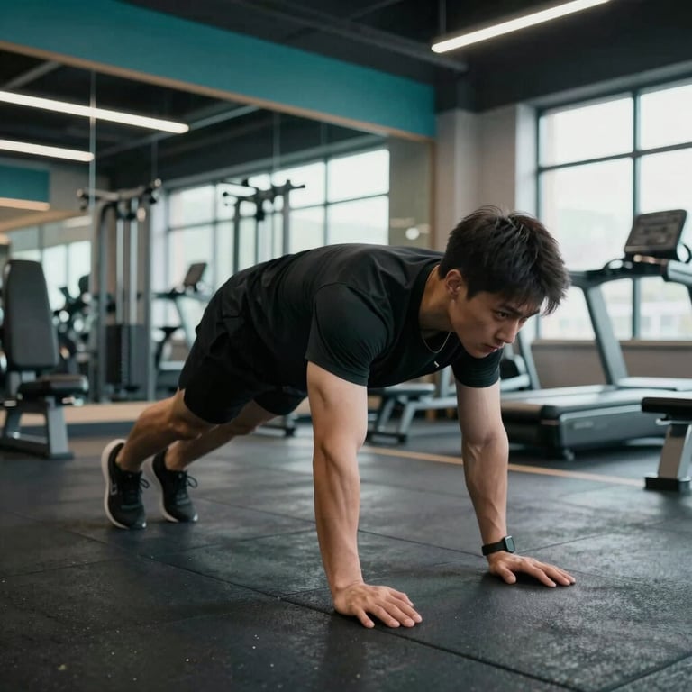 A person performing a high-intensity workout in a clean, high-end North American gym with teal and slate accents.
