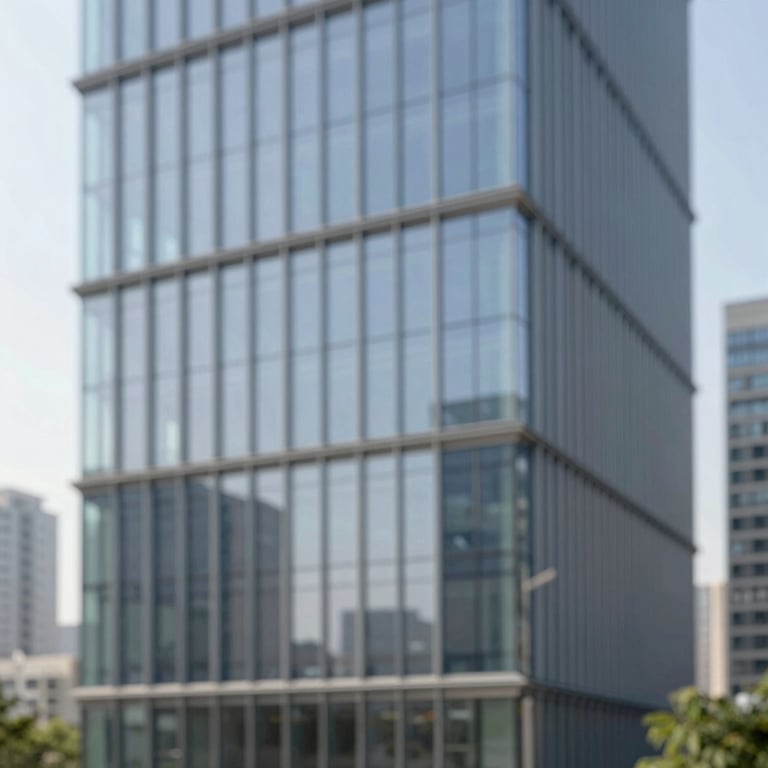 Modern architecture with glass-integrated photovoltaic panels, reflecting a commitment to sustainable urban development.