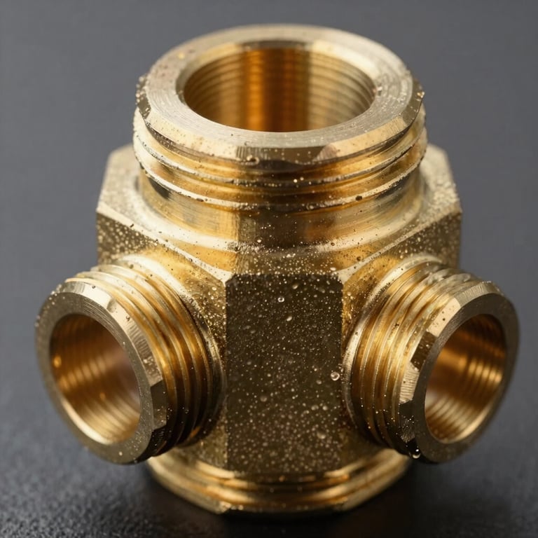 A macro shot of industrial brass cable glands showcasing precision threading, industrial style, sharp focus.