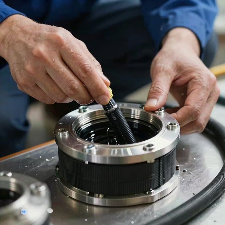 Technicians performing a waterproof test on a nylon cable gland, highlighting durability and safety.
