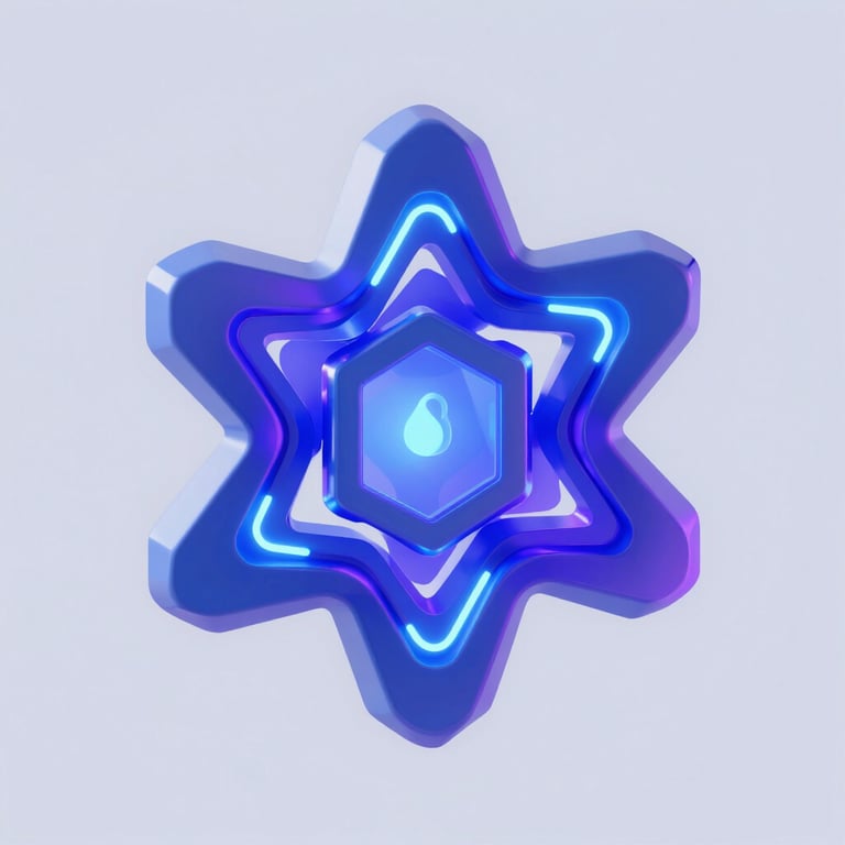 Premium 3D render of abstract fintech geometry, glowing neon blue and purple accents, clean studio lighting, hyper-detailed metallic textures representing secure data flow.