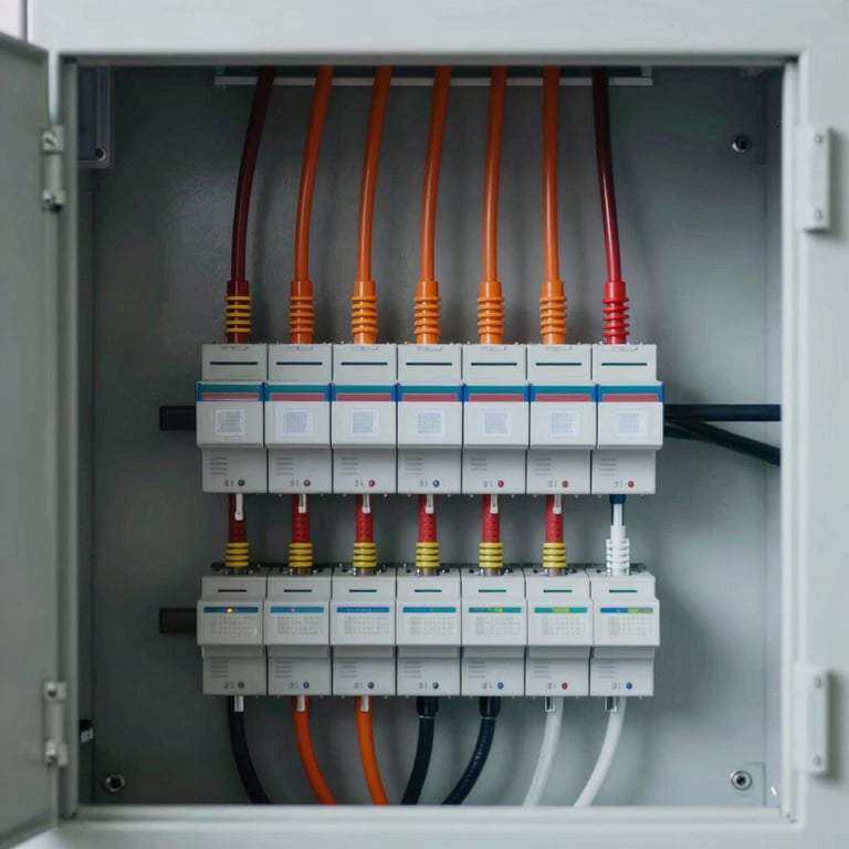 Thermal imaging of an electrical panel showing a balanced and safe power distribution system.