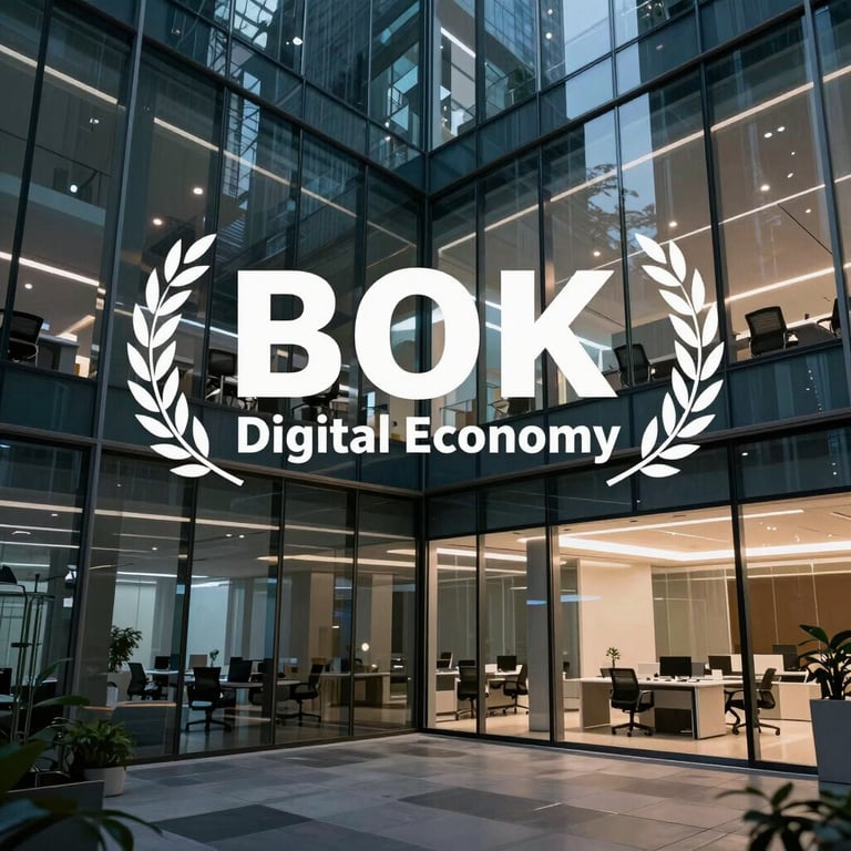 A futuristic tech office in Jakarta with glass walls and professional atmosphere, representing the digital economy and investment opportunities.