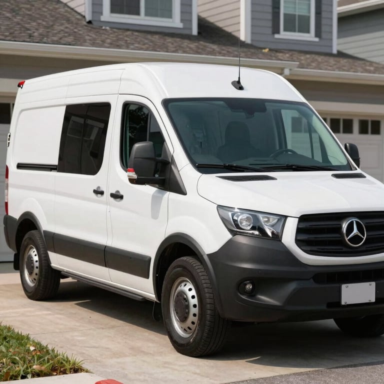 A service vehicle with clean lines parked outside a North American / US residence, reflecting professional and reliable service.
