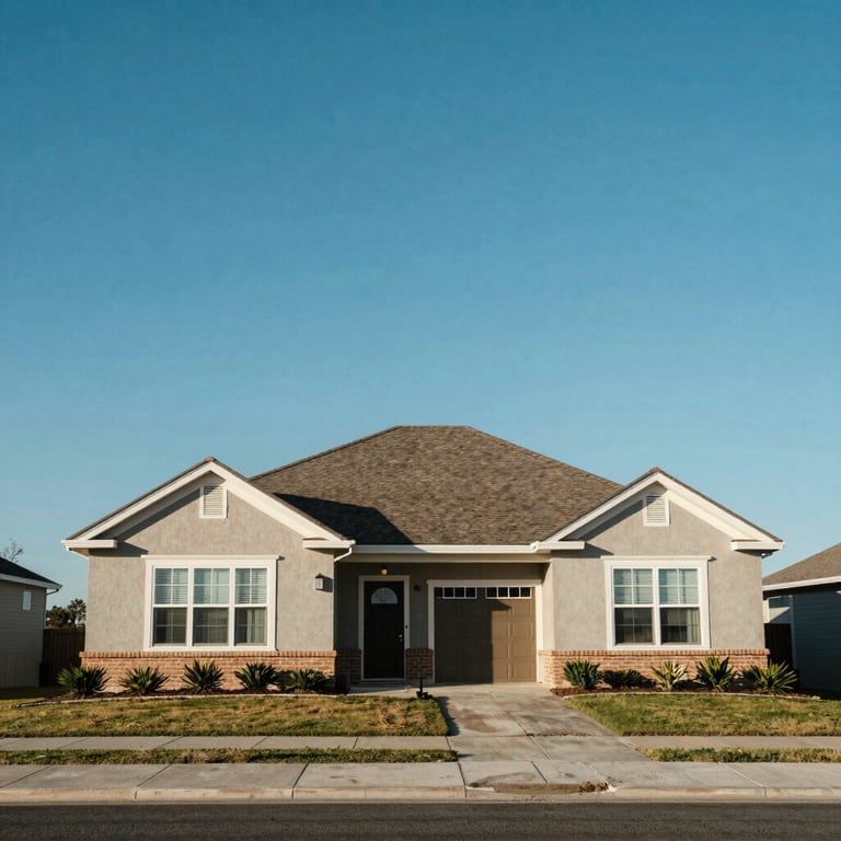 A wide shot of a North American / US home in Lemoore with a Sky Blue sky, conveying a sense of safety and clean surroundings.