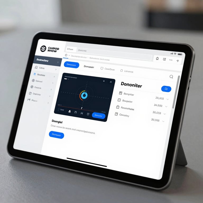 A professional digital tablet showing automotive diagnostic software with a clean user interface.