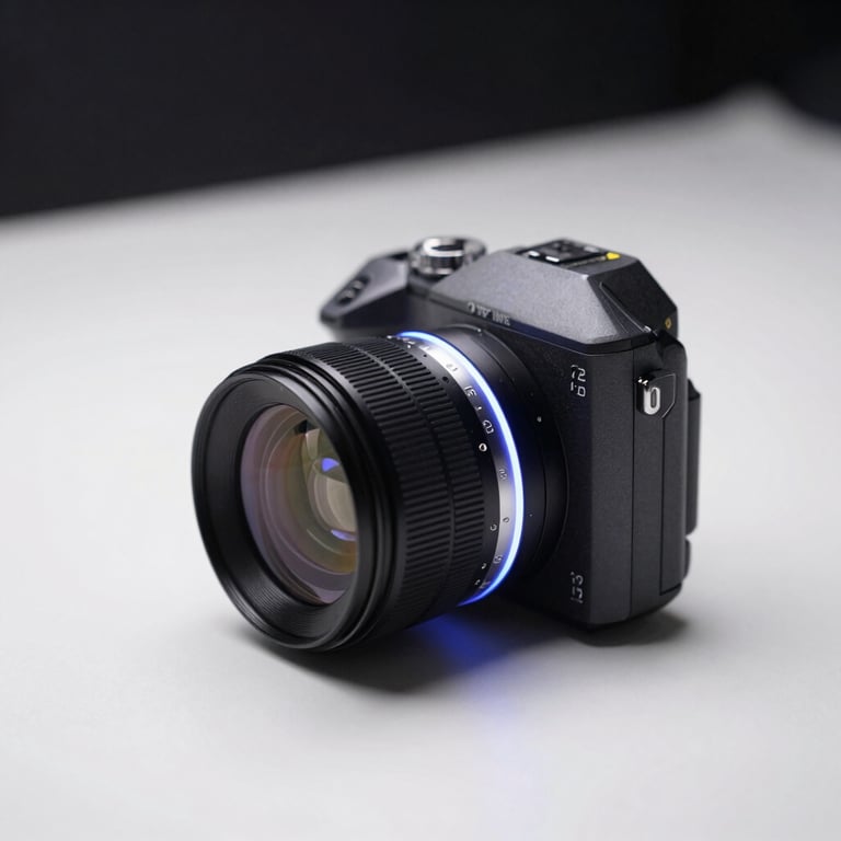 High-end minimalist tech hardware with a soft blue LED glow on a white surface.