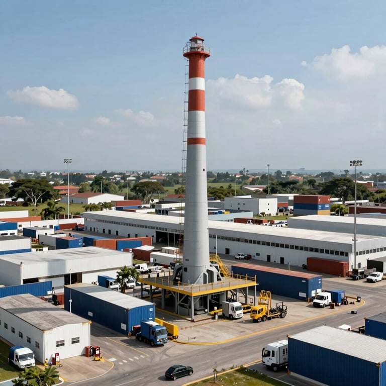 Real Colombian industrial environment, a logistics hub in Santander with natural lighting, clean and professional framing, showcasing scale.