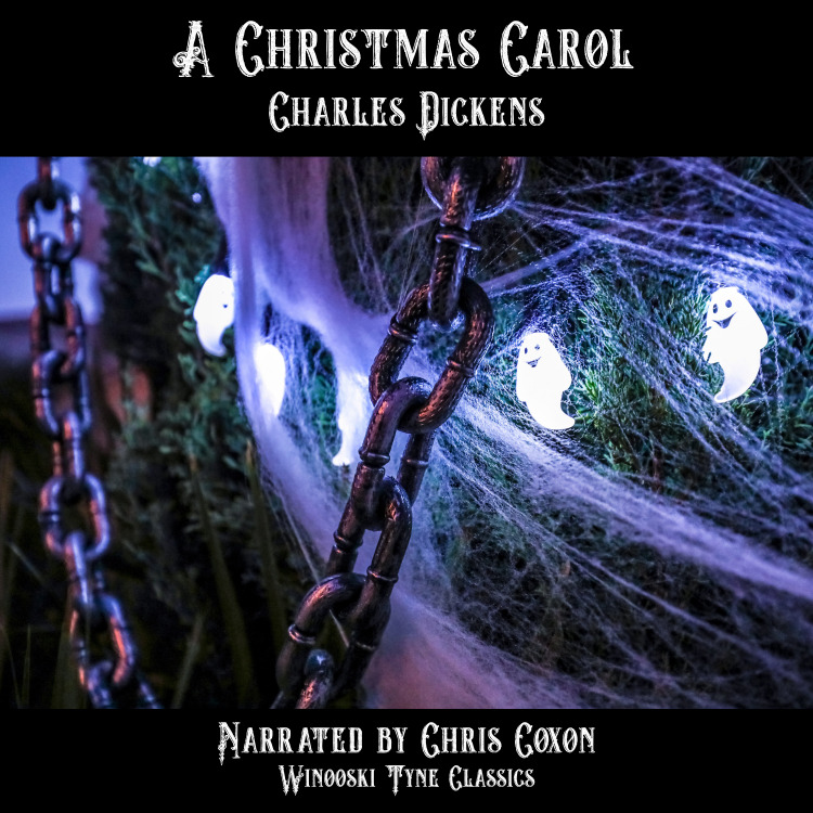 A Christmas Carol audiobook cover - ghosts and chains ona christams tree
