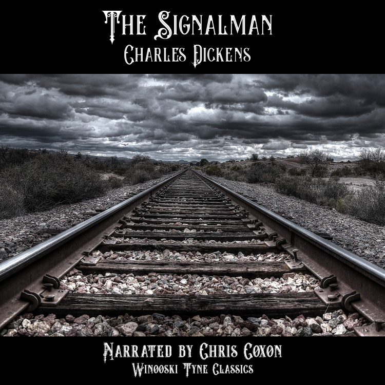 The Signalman audiobook cover - a train track with a sky background