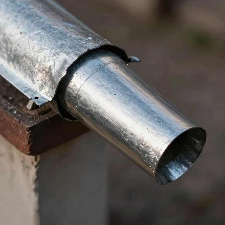 A close-up of a chimney flashing made of lead and zinc, showing high-quality artisanal craftsmanship.
