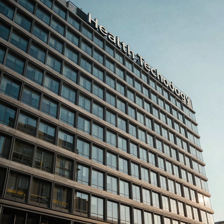 A modern office building in Spain representing a corporate headquarters for health technology.