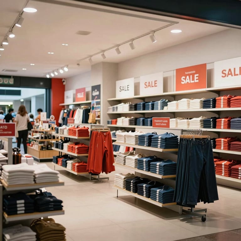 A vibrant, modern retail store interior in Brazil, showcasing clean lines and strategic product placement, reflecting sales promotion excellence.