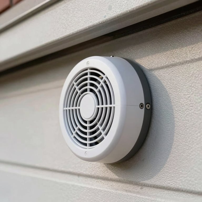 Macro shot of a high-tech pest repellent device installed discreetly in a North American / US garage, clean and modern aesthetic.