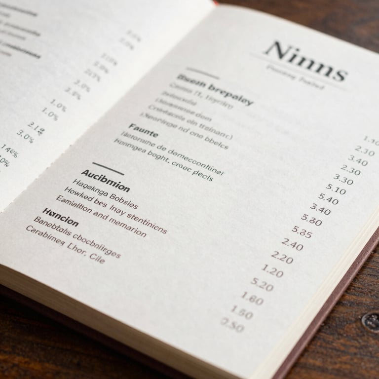 Detailed shot of a beverage menu or catalog with clean typography, professional photography.