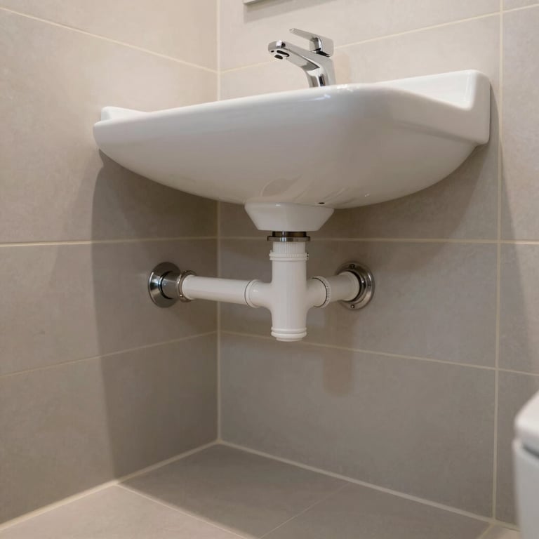 Wide shot of a beautifully finished modern bathroom after a full plumbing renovation, showcasing efficiency and cleanliness.