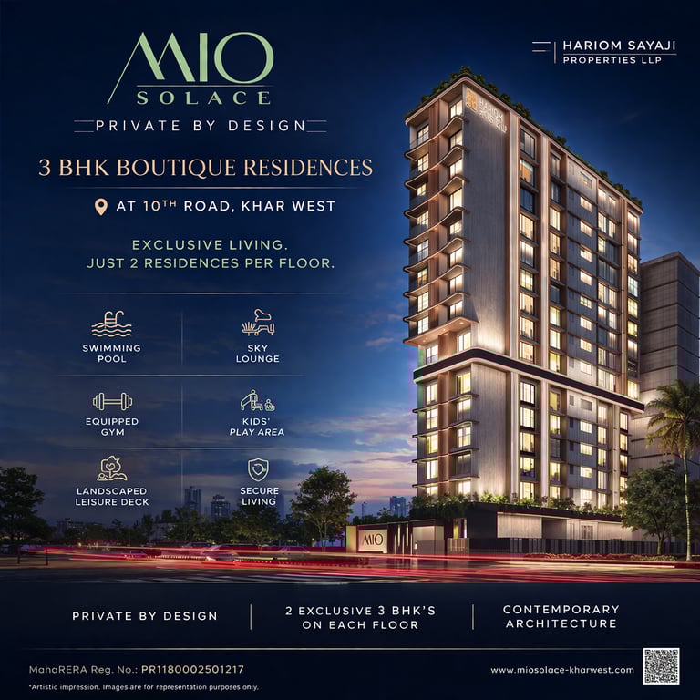SAYAJI SOLACE KHAR WEST, MIO SOLACE KHAR WEST, SAYAJI MIO SOLACE, UNDER CONSTRUCTION NEW 3 BHK FLATS IN KHAR WEST
