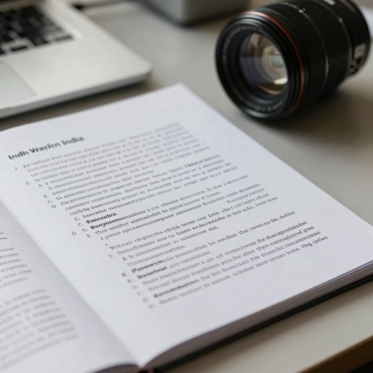 A close-up of a printed research paper with academic notes on a desk, soft natural lighting, professional academic setting in India.