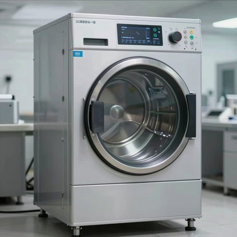 A heavy-duty commercial dryer in a clean industrial setting, showcasing durability and advanced technology.