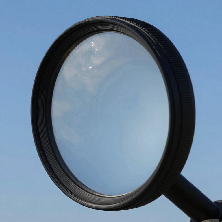 Detailed shot of clear, pristine OEM-quality glass reflecting a bright blue sky.