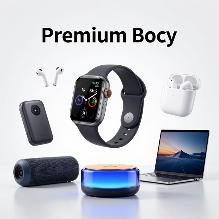 Close-up of a sleek minimalist smart watch on a wrist, vibrant orange background glow, high-key studio lighting