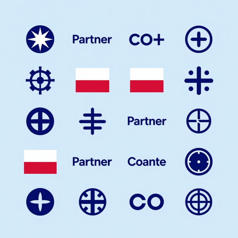 Partner logos neatly arranged on a clean, light blue #C0D6DB background, representing Polish and international cooperation.