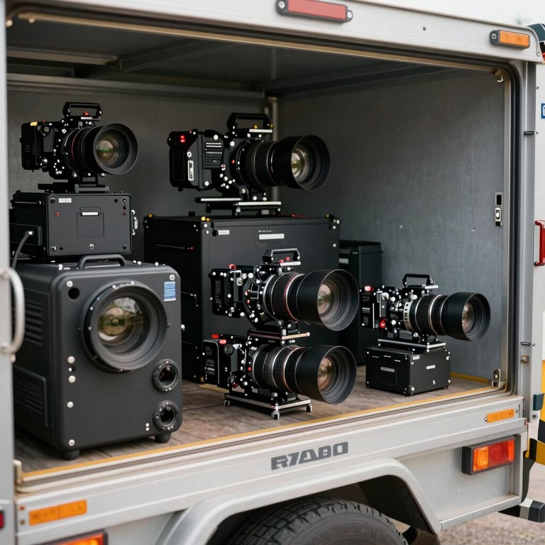 Professional grade landscape equipment neatly organized on a trailer, showcasing efficiency and care.