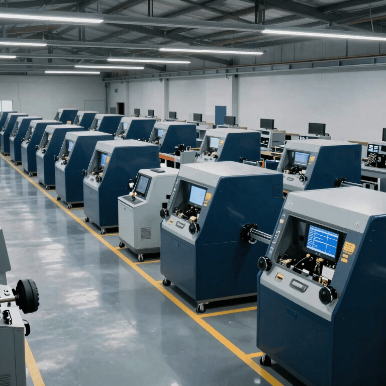 A technician in América do Sul / Brasileiro using a digital tablet to run diagnostics on an electric vehicle motor.