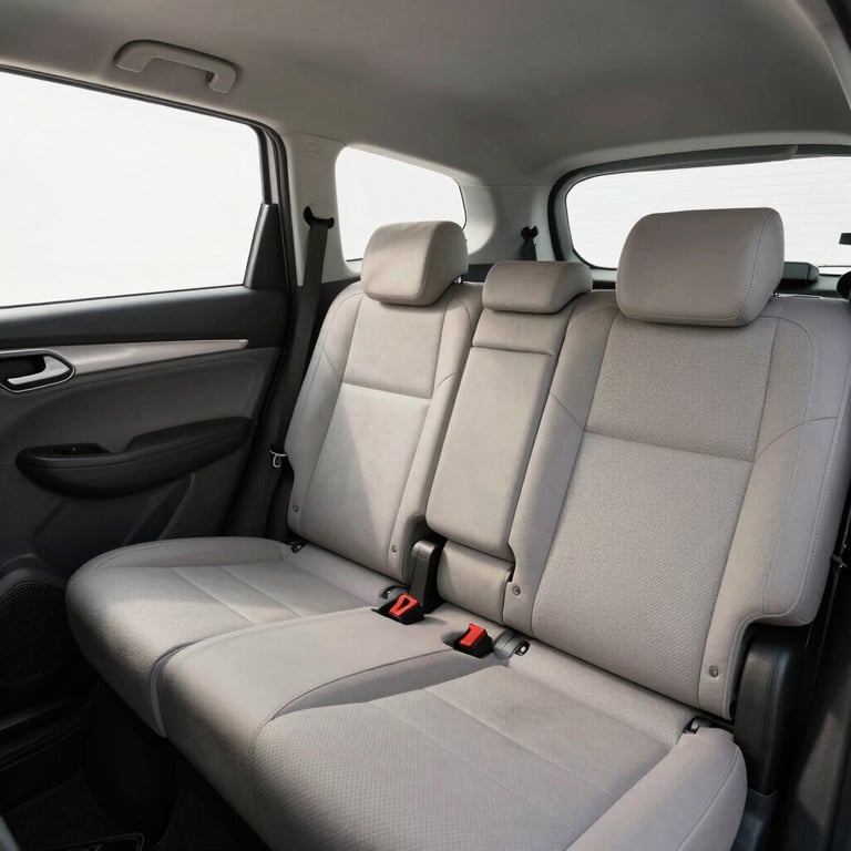 The spacious interior of a Suzuki Ertiga with high-quality upholstery, bright and airy lighting.