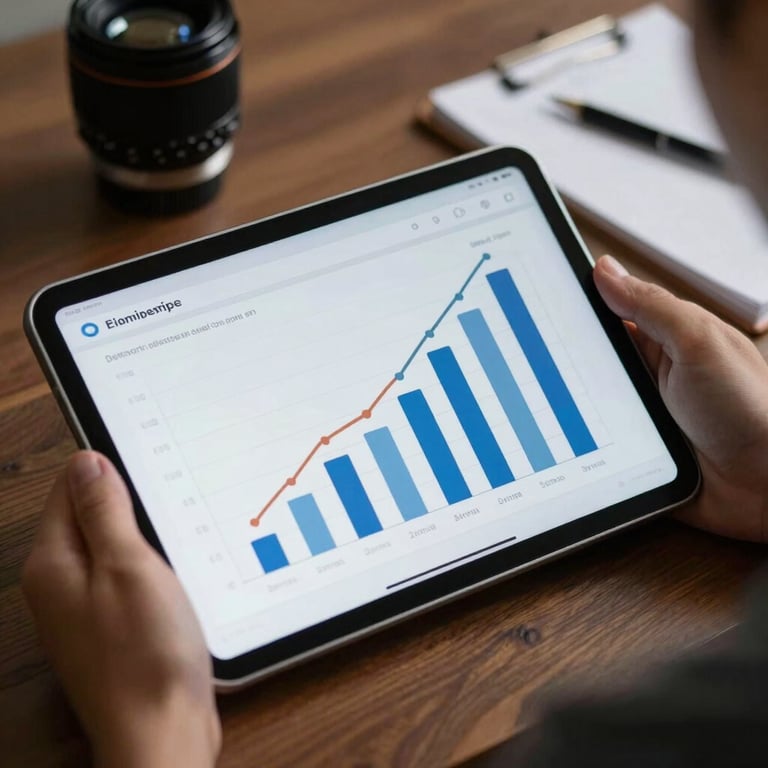 A digital tablet showing growth graphs in a professional setting.