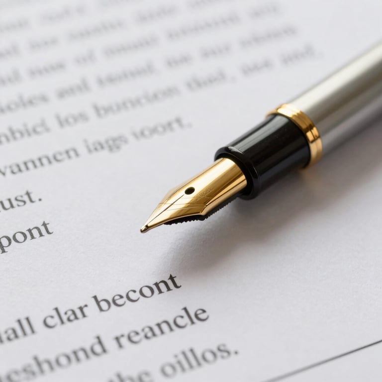 A detail shot of a gold pen on a financial contract.
